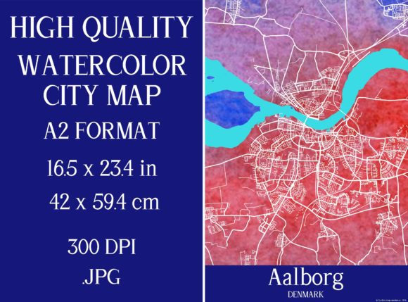 Aalborg Denmark Watercolor City Map