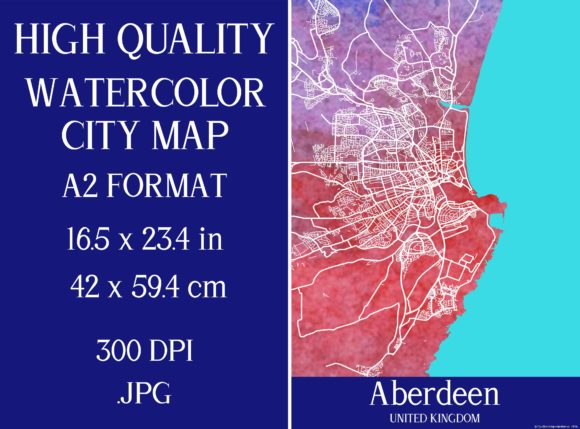 Aberdeen UK Watercolor City Map Illustrations