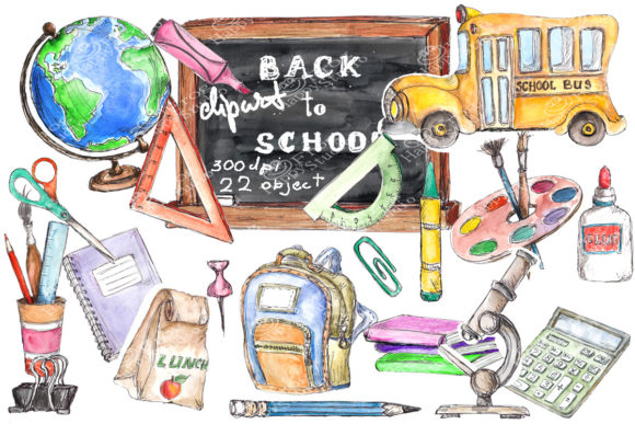 Back to School Watercolor Collection and Illustrations