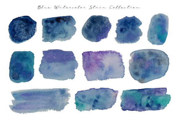 Blue Watercolor Stain Collection and Illustrations