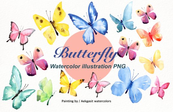 Colorful Butterfly Watercolor Clip Art and Illustrations