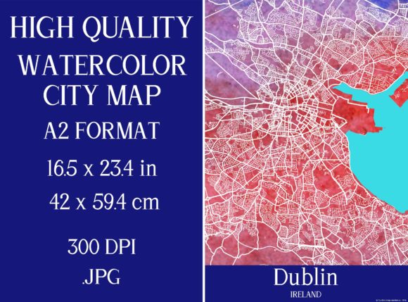 Dublin Ireland Watercolor City Map Illustrations