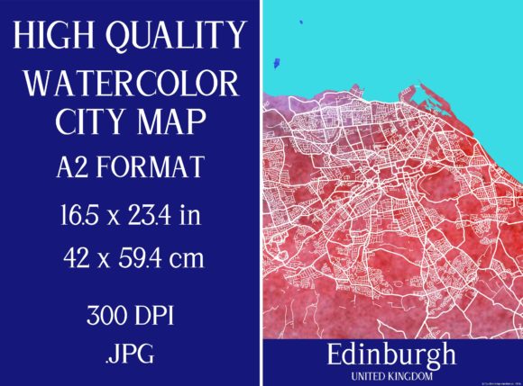 Edinburgh UK Watercolor City Map Illustrations