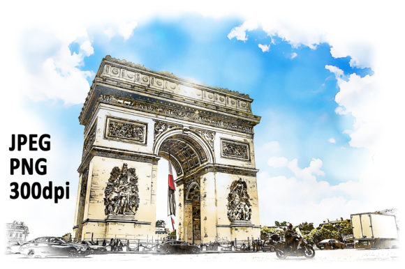 France Paris Arch Digital Watercolor Art and Illustrations