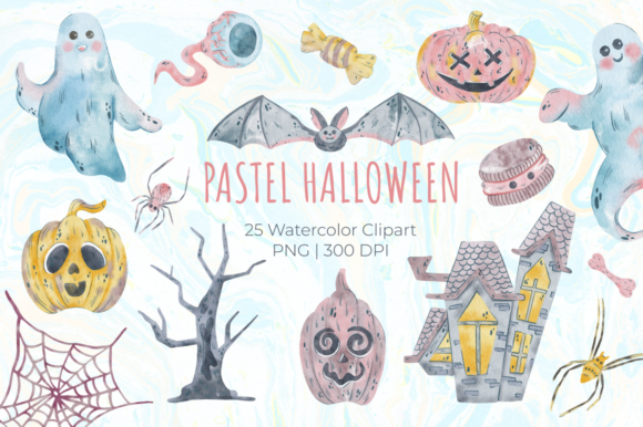Halloween Watercolor Clip Art. Autumn Illustrations