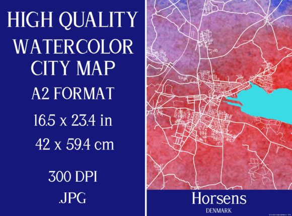 Horsens Denmark Watercolor City Map Illustrations