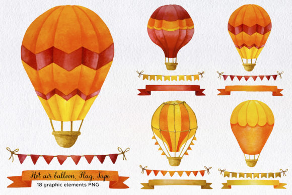 Hot Air Balloon Watercolor Clipart. PNG
