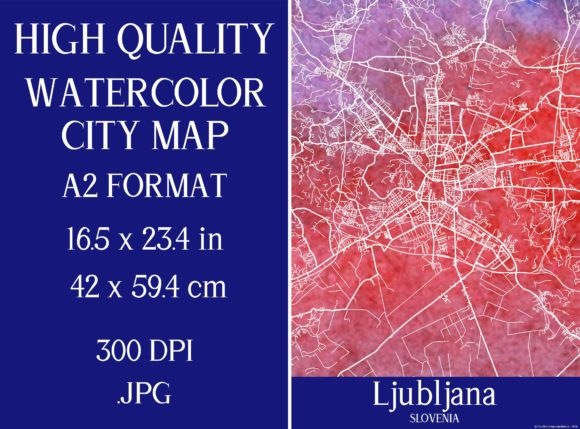 Ljubljana Slovenia Watercolor City Map Illustrations
