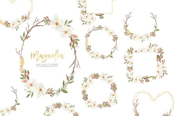 Magnolia Frame Watercolor Clipart and Illustrations