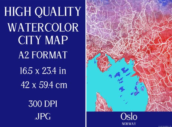 Oslo Norway Watercolor City Map and Illustrations