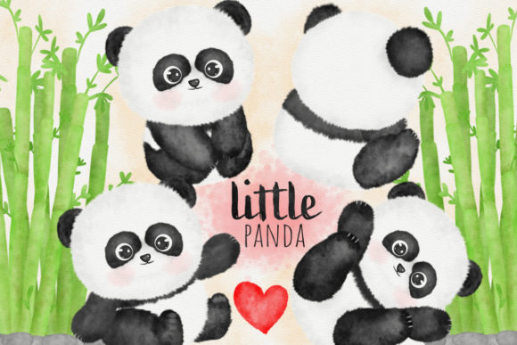 Panda Watercolor Clipart Cute Set