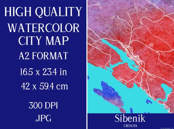 Sibenik Croatia Watercolor City Map