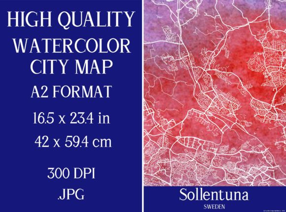 Sollentuna Sweden Watercolor City Map Illustrations