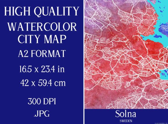 Solna Sweden Watercolor City Map Illustrations