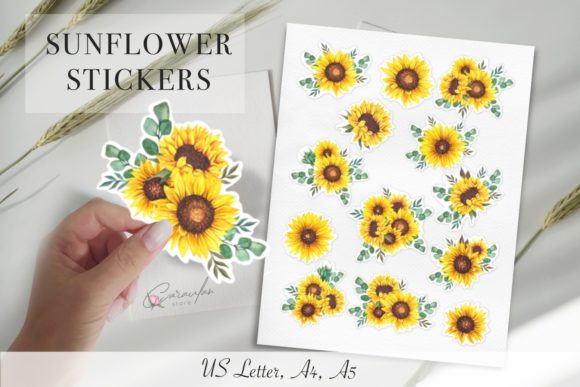Sunflower Printable Stickers Watercolor Illustrations