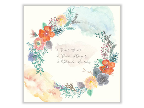 Vintage Flower Garden Watercolor Wreath Illustrations