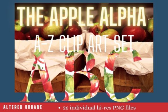 Watercolor Apples Alpha a-Z Clip Art