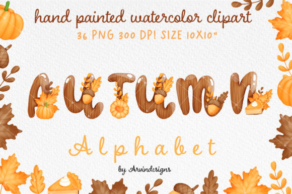 Watercolor Autumn Alphabet Collection and Illustrations