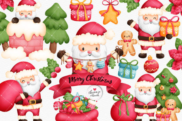 Watercolor Christmas Clipart, Santa PNG