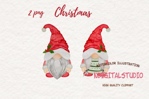 Watercolor Christmas Gnome Png and Illustrations