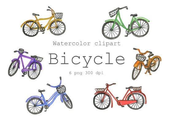 Watercolor Clipart Bicycle, Illustrations