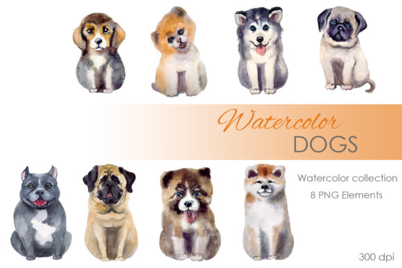 Watercolor Clipart. Dog Clipart Png and Illustrations