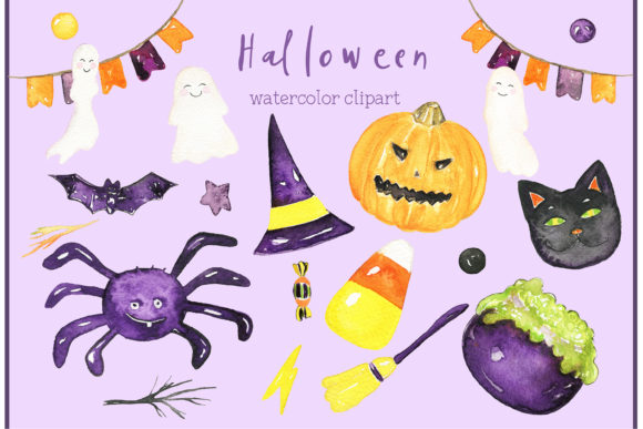 Watercolor Clipart. Halloween Illustrations