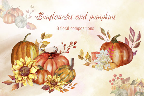 Watercolor Fall Clipart Floral Pumpkin