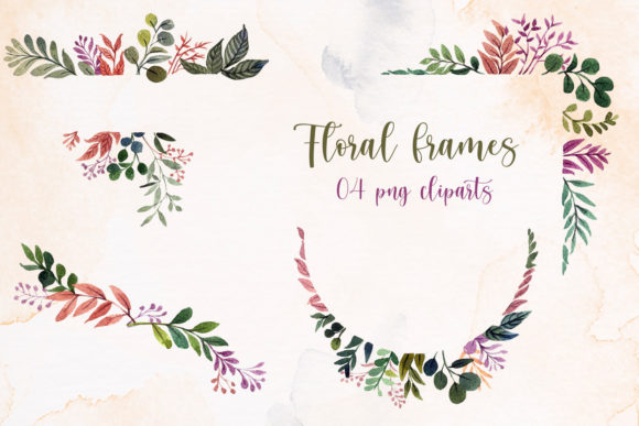 Watercolor Floral Frame Wreath Clip Art and Illustrations
