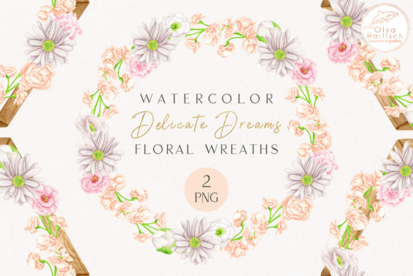 Watercolor Floral Wreaths PNG Clipart and Illustrations