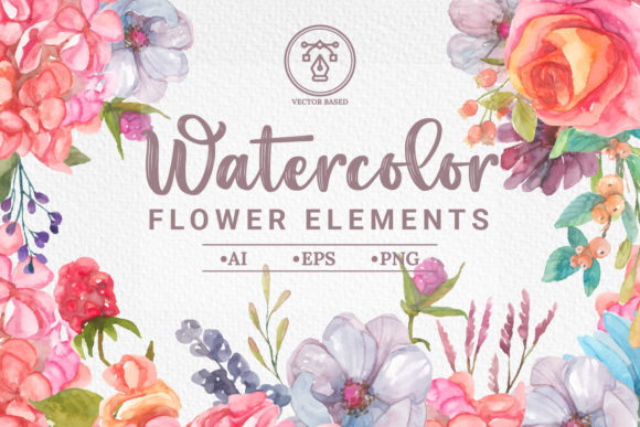 Watercolor Flower Vector Elements Illustrations