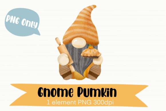 Watercolor Gnome Pumpkin Pie Clipart and Illustrations