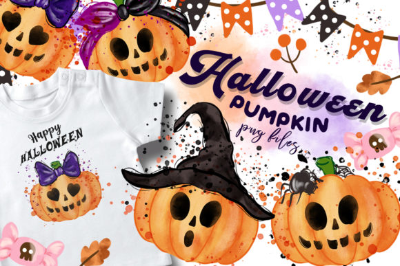 Watercolor Halloween Pumpkin Clip Art and Illustrations