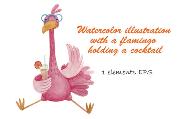 Watercolor Illustration with a Flamingo
