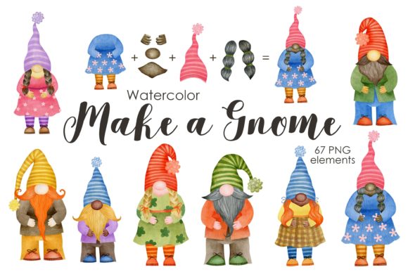Watercolor Make a Gnome Clipart and Illustrations