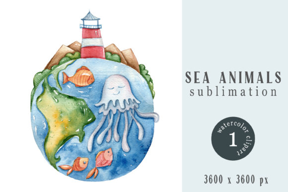 Watercolor Nautical Nursery Sublimation Illustrations