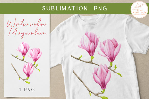 Watercolor Pink Flower. Magnolia Clipart
