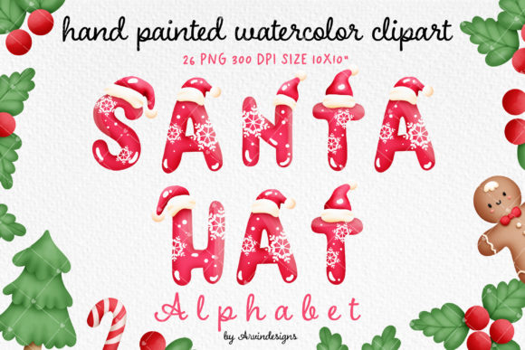 Watercolor Santa Hat Alphabet Collection