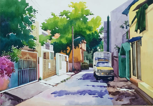 Watercolor Street of the City Hand Drawn Illustrations