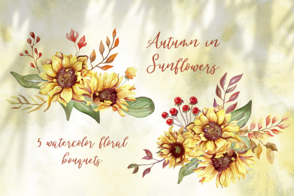 Watercolor Sunflower Bouquet Clipart Png Illustrations