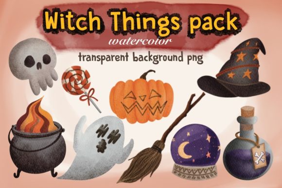 Watercolor Witch Things Halloween Illustrations