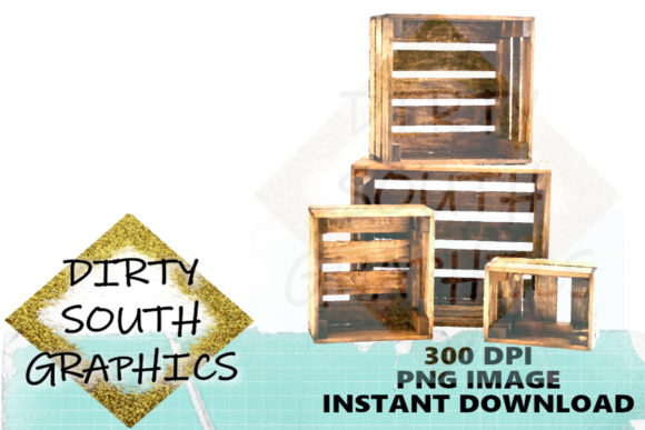 Watercolor Wood Crates Boxes Illustrations