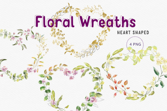 Watercolour Heart Shaped Wreaths ClipArt and Illustrations